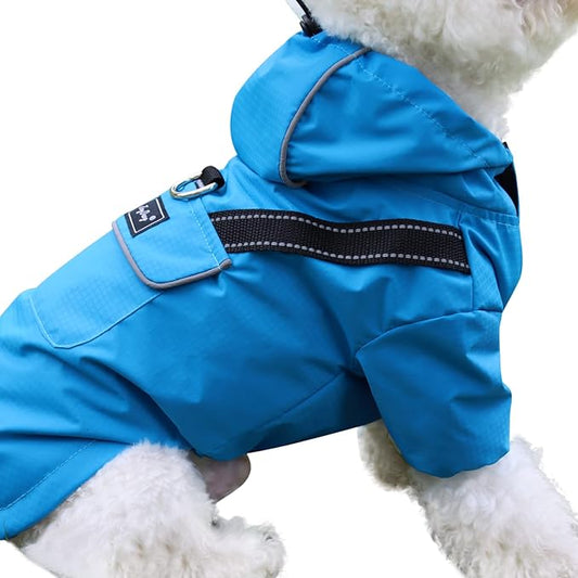 JoyDaog Premium Dog Raincoat with Hood for Extra Small Dogs,Outdoor Sports Waterproof Dog Rain Jacket,Puppy Raincoat with Pockets,Blue XS
