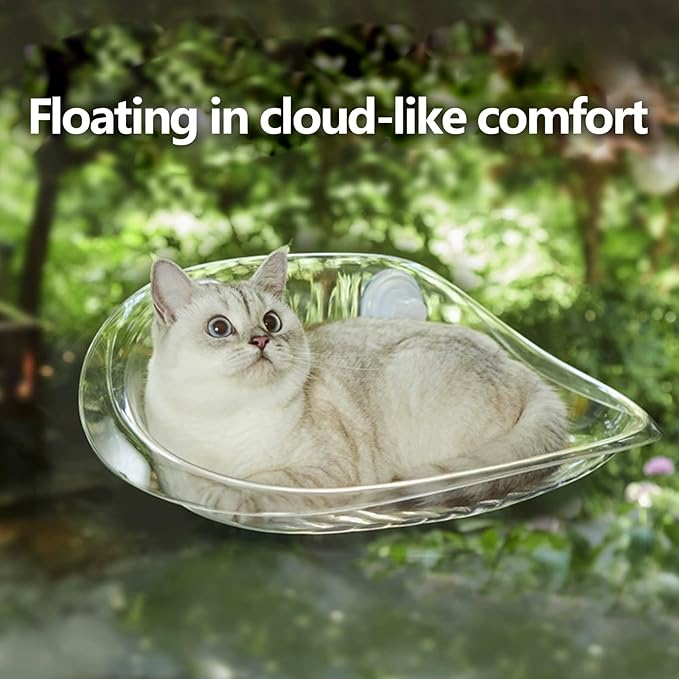 Window Perch Cat Bed - Easy-to-Install, Safe, and Comfortable Hanging Cat Bed for Windows and Smooth Tile Walls (Transparent, M)
