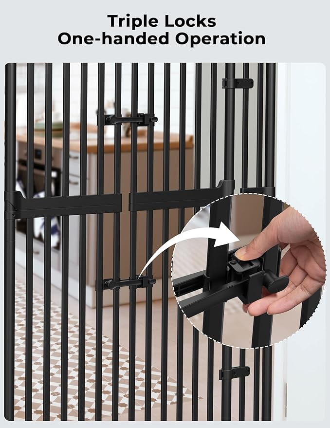 Extra Tall Cate Gate for Doorway: Pressure Mount 74.8"-90.5" Tall Cat Gate for Pets in Extra 30.3"-47.2" Width No Wall Drilling No Toddler for Indoor Stairs Hallway Room Safety Barrier