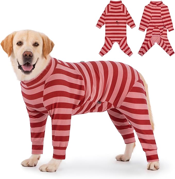 Dog Coats Autumn Winter Jumpsuit for Large Medium Dogs, Warmer Recovery Suit Polar Fleece Dog Bodysuit Lightweight Pajamas Pullover Stretchy Onesie Four-Legged Cold Weather Clothes (5XL, Xmas)