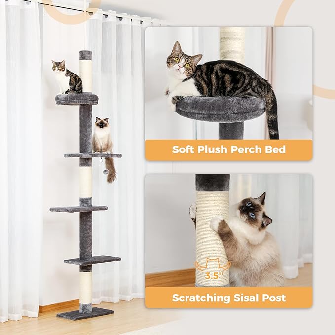 PETEPELA Cat Tree for Indoor Cats, 34.6" Small Cat Tower with Scratching Posts, 2 Condos, Scratching Ramp & Dangling Toys, Cat Play House for Kittens and Small Cats