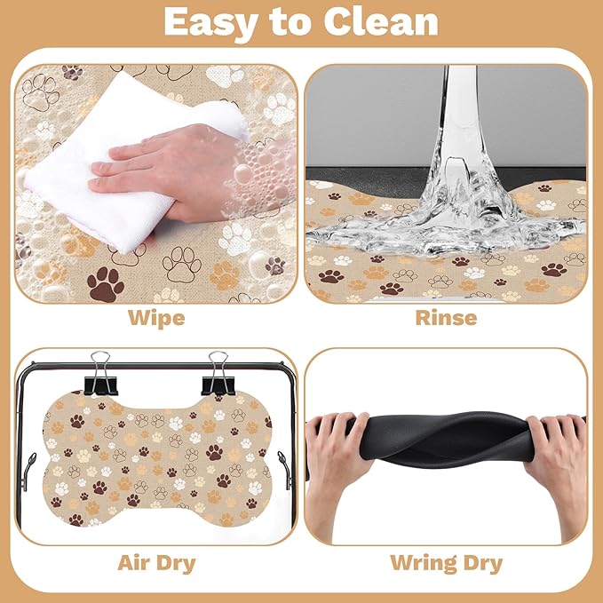 Pet Dog Cat Food Mat, Absorbent Bone Shaped Dog Bowl Mats for Food and Water, Non Slip Cute Dogs Cat Placemats Feeding Mat with Rubber for Floors Indoor Puppy Pet Accessories Supplies 12"x20" Khaki