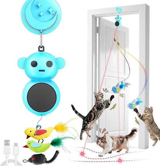 Interactive Cat Toys for Indoor Cats: 2 in 1 Cat Toy with Automatic Flying Bird & Mouse Wand, Smart Motion Mode Adjustable Speed, USB Rechargeable Safe for Bored Kittens and Adult Cats