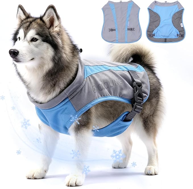 Mora Pets Dog Cooling Vest for Summer Lightweight Breathable UPF 50 Sun Protection Evaporative Cooling Adjustable Fit with Hidden Leash Access for Small Medium Large Dogs Light Gray Blue XXXL