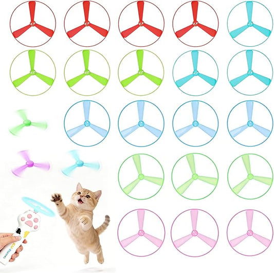 20PCs Cat Fetch Toy Discs,Interactive Flying Cat Toy with 10 Luminous and 10 Regular Flying Saucers for Pet Dog Playing,Hunting Tracking Chasing Training Toys for Indoor Outdoor(Only Flying Propeller)