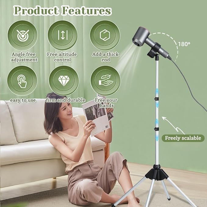 Hair Dryer Stand, 30-59 Inch Adjustable Blow Dryer Holder, Hair Dryer Holder With Tripod and Universal Clip, Foldable storage Hair Dryer Holder Stand, Hair rack, Use for Home Styling and Pet Grooming, Black