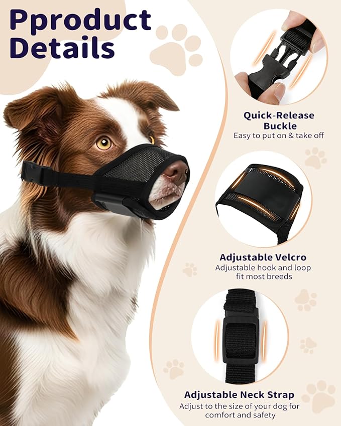 Dog Muzzle for Extra Large Dogs Shepherd, 3D Air Mesh Breathable Mouth Guard to Stop Scavenging Biting, Escape-Proof Pet Snout Strap, Black XL