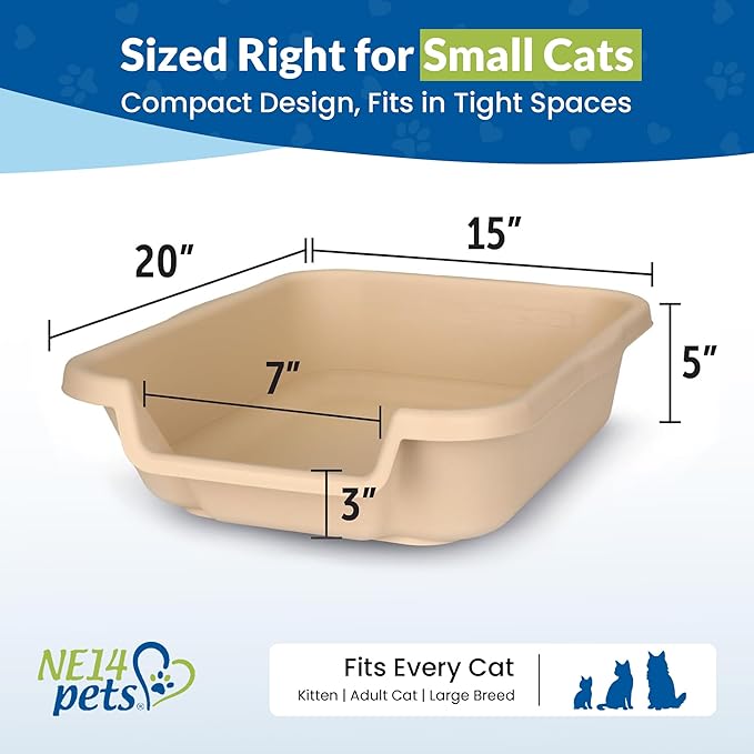 KittyGoHere Senior Cat Litter Box, Small Litter pan with Long-Handle Jumbo Scoop, Open Top Low Entrance Kitty Litters Box, Lightweight Low Entry Litter Box, Durable, Made in USA (Beach Sand)