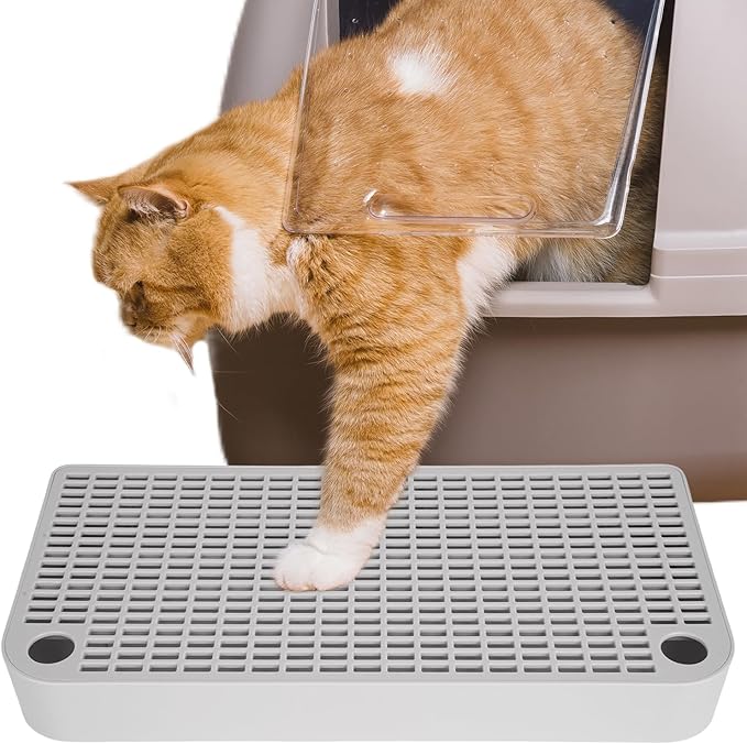 Cat Litter Box Step, Cat Ramp for Litter Box, Double Layered Litter Catcher Mat with Filter Function, Pet Ramp Stool for Kitten & Elderly Cats, Non-Slip & Anti-Litter Tracking, Easy Clean (Grey)
