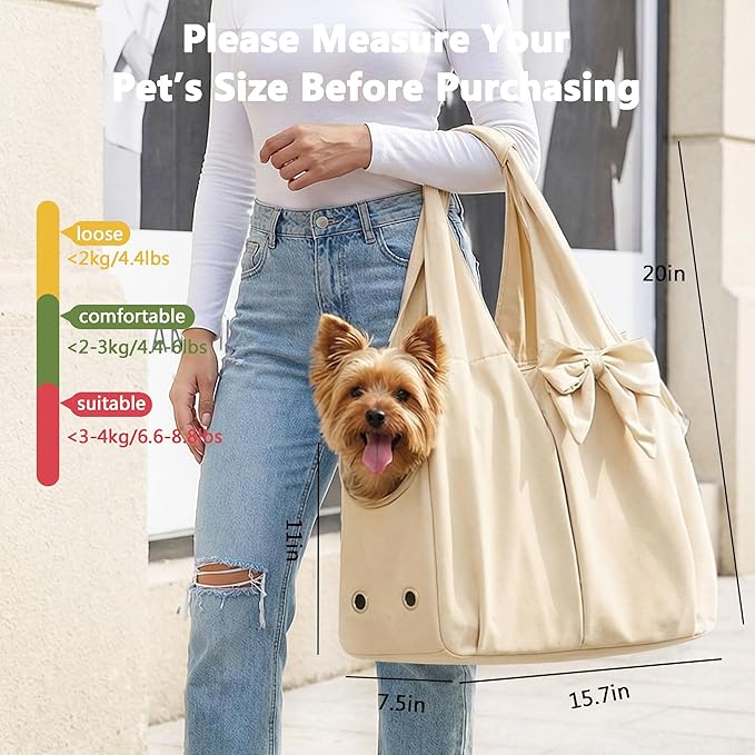 Dog Purse Carrier for Small Dogs, Soft Dog Tote Bag Carrier with 4 Large Pockets, No Collapse, Lightweight, Smart Zipper Lock, Comfortable Puppy Cats Rabbit Carrier for Travel,Outdoor(Beige)