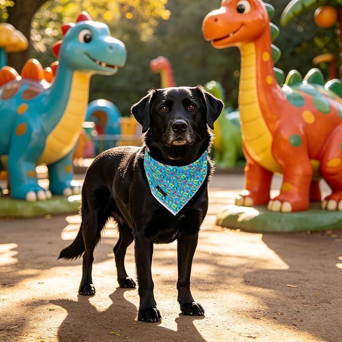 ARING PET Boy Dog Bandanas, Cute Blue Dinosaur Summer Pet Bandana Scarf Triangle Bib for Small Medium Large Male Dogs Cats, Puppy Kerchief for Daily Wear Outdoor Walks Travel Photoshoots-L