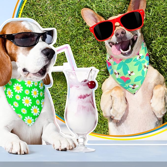 Eccliy 30 Pack Dog Bandanas Summer Bulk Adjustable Flower Dog Scarfs Soft Washable Triangle Polyester Bandana Pet Costume Bibs with Flowers Patterns for Boy Girl Large Pet Grooming Accessories Spring