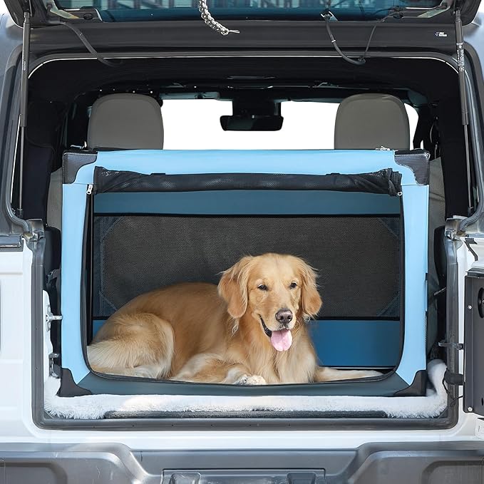 JOYTUTUS Pet Day Special, 38 Inch Collapsible Dog Crate, Steel Frame 8-Bar Foldable Soft Kennel, Portable Travel Crate for Large Dog Up to 70lbs, Oxford Cat Carrier Fit for Car Travel Indoor Outdoor