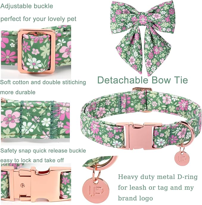 St. Patrick's Day Dog Collar with Bow Tie, Cotton St. Patrick's Day Bowtie Collar for Girl Boy Dog, Lucky Shamrock Dog Collar with Metal Buckle, Spring, L