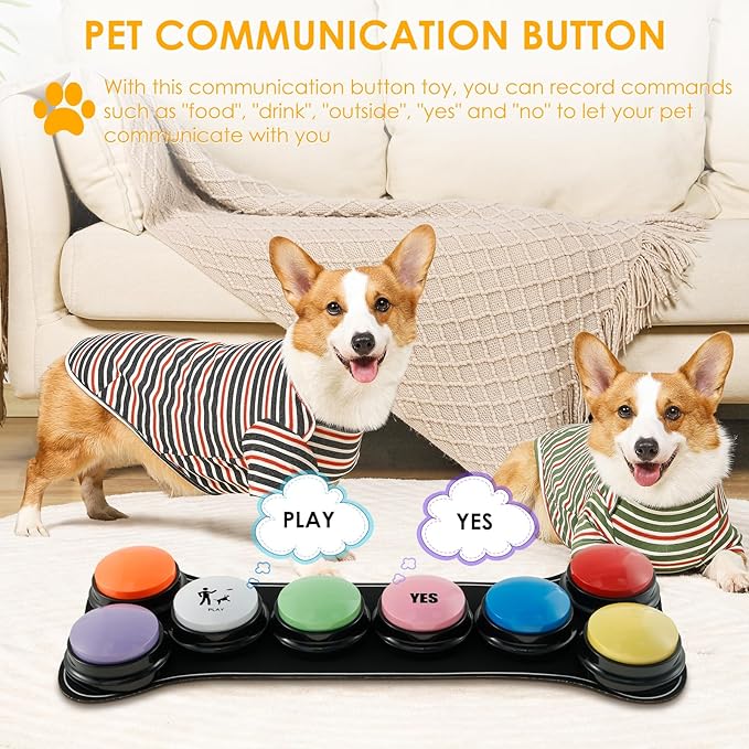 8pcs Dog Talking Button Set, Dog Buttons for Communication Pet Training Buzzer, Speaking Button for Dogs with Dog Button Mat and Stickers, Recordable Buttons Recording Dog Training Buttons