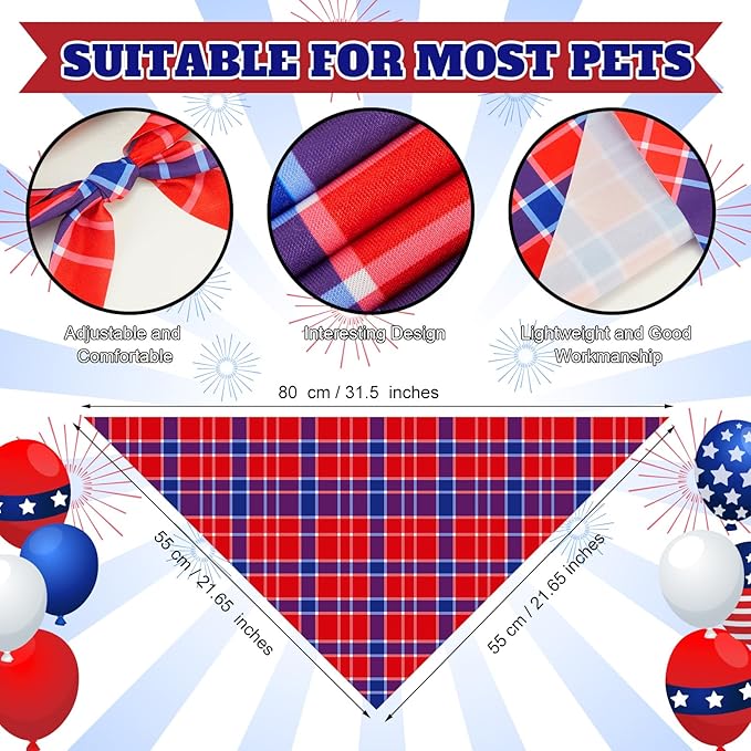 Abbylike 50 Pcs Patriotic Plaid Dog Bandanas Bulk 4th of July Bandanas for Dogs Triangle Kerchief Bib Scarf Set for Pet Independence Day 250th Anniversary Party Costume, 25 Styles(31.5 x 21.7 x 21.7)