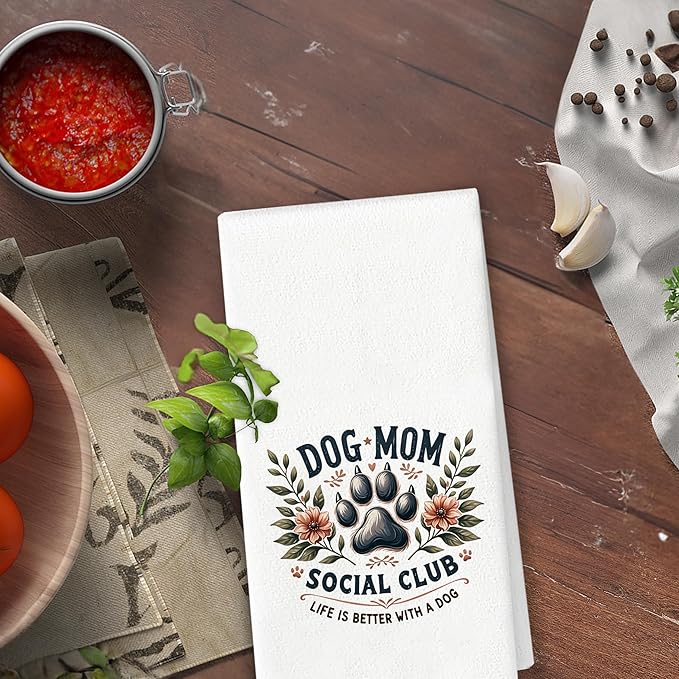 Dog Mom Kitchen Towels - Dog Mom Gifts for Women, Life is Better with Doggy Hand Towels Dish Towels for Bathroom Kitchen Decor, 16x24 Inch