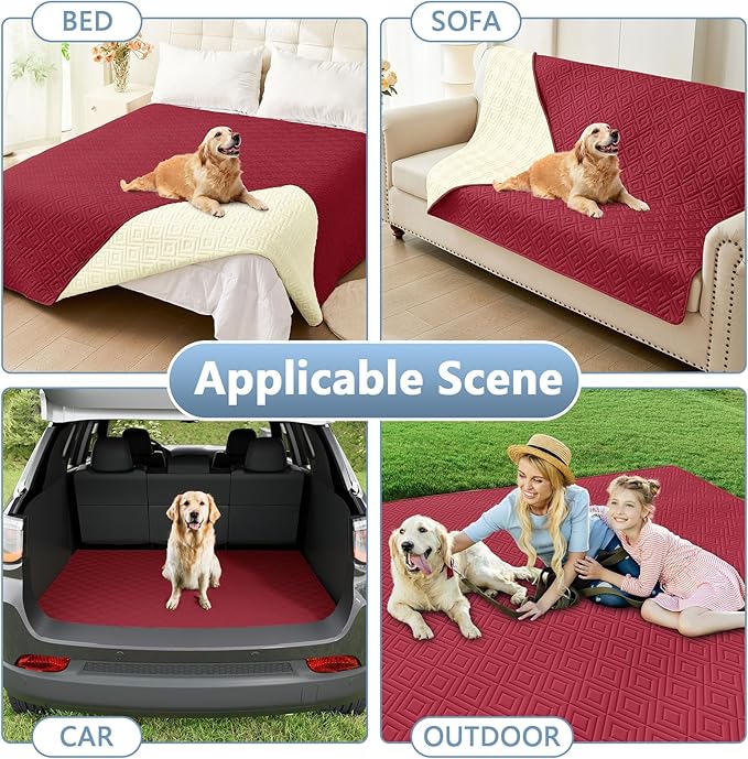 hyha Waterproof Dog Blanket, Soft Dog Bed Cover Pet Blankets, Waterproof Sofa Couch Cover for Dogs Washable, Reversible Pet Couch Covers for Sofa Furniture (68x82 Inch, Wine Red/Beige)