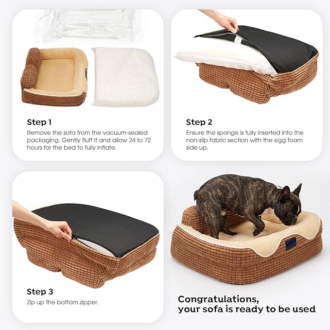Veehoo Cute Dog Bed for Medium Dogs, Orthopedic Egg-Crate Foam Dog Bed with Sides, Removable Washable Cover & Waterproof Lining, Comfortable Pet Couch Pet Sofa, 36"