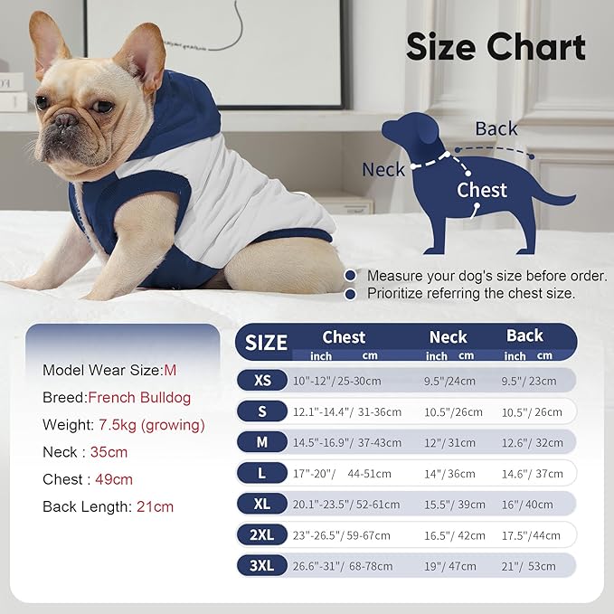 Vecomfy Fleece Lining Extra Warm Dog Hoodie in Winter for Large Dogs Jacket Pet Coats with Hooded,Beige and Blue XXXL