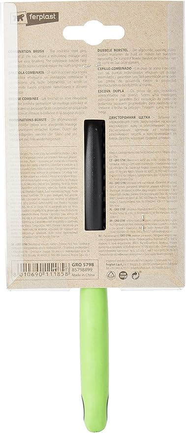 Ferplast Combination brush for cats GRO 5798, Delicate rounded tips, Soft bristles, Ideal for short, medium and long-haired animals, 19,5 x 5,5 x h 5,5 cm