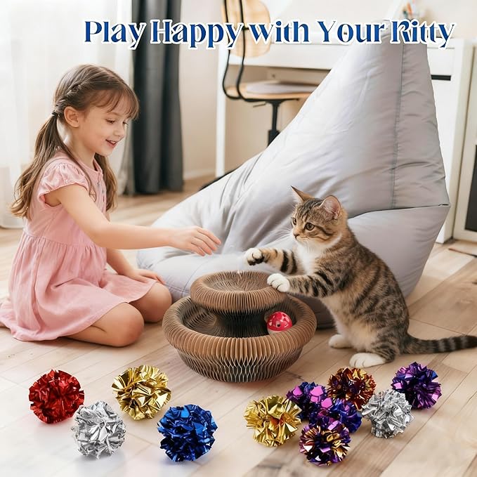 2PCS Magic Organ Cat Scratch Board Sets with 10 Extra Balls，Interactive Cardboard Puzzle Ball Track Toy for Indoor Cats | Collapsible Ball Track with Bell, Eco-Friendly Ring for Play, Chase & Scratch