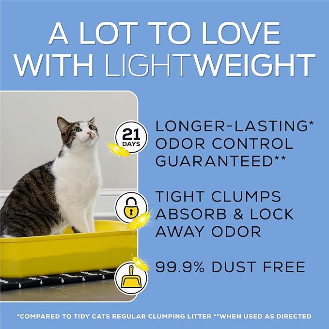 Purina Tidy Cats Lightweight Cat Litter, Low Dust, Clumping, Odor Control 24/7 Performance Multi Cat Litter, Clean Linen Scent, 12 lbs