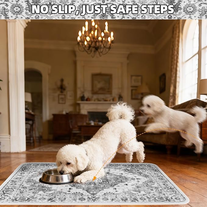 PUPTECK Dog Food Mat, Absorbent Pet Feeding Bowl Mat, Non-Slip Dog Mat for Food and Water, Quick Dry No Stains Cat Placemats Pet Supplies for Messy Drinkers, Grey 16"x24"