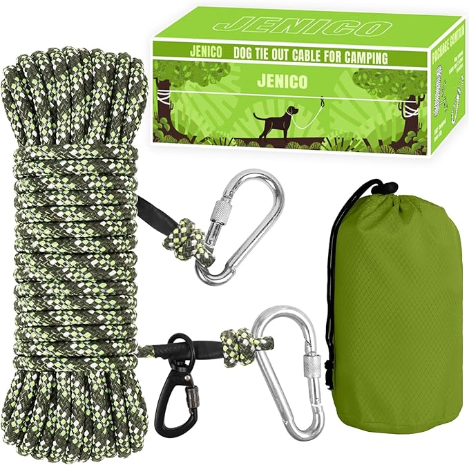 Dog Tie Out Cable for Camping - 70ft Dog Runner for Yard - Portable Trolley System for Large Small Dogs Outside