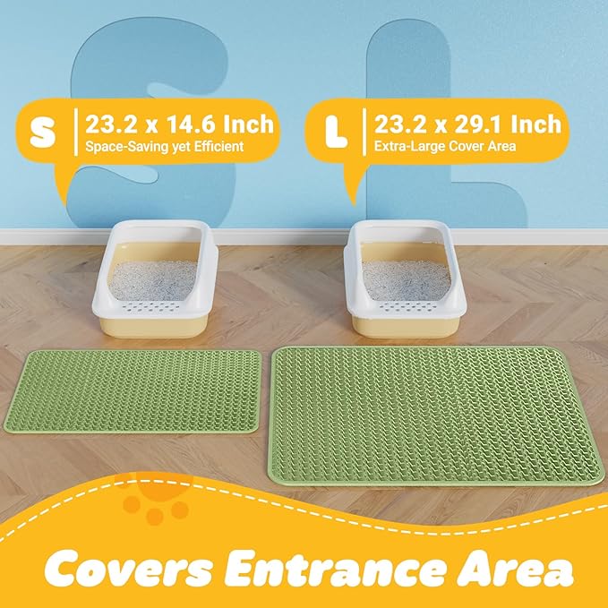 Cat Litter Mat - 23.2'' x 14.6'' Small Litter Trapping Mat, Easy to Clean Litter Box Mat, Waterproof, Urine-Proof, Non-Slip, Cat Toilet Training Systems Accessories, Bright Green