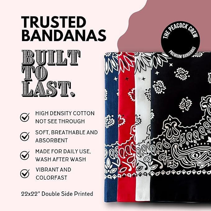 The Peacock Crew Premium Soft Cotton Bandanas Pack for Men and Women Paisley 22 x 22 inches