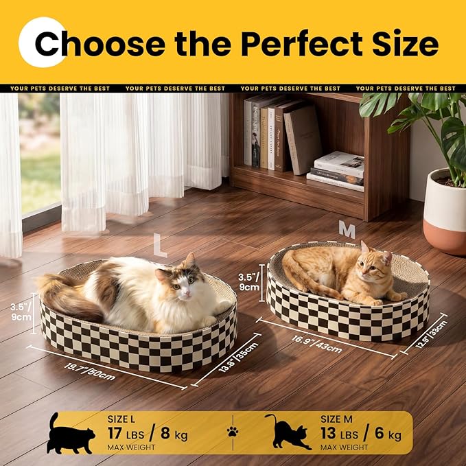Conlun Large Oval Cat Scratcher Bowl, Cardboard Cat Scratching Pad & Lounge Bed, High-Density Reversible Cat Nest for Large Indoor Cats, Furniture Protector with Ergonomic Curve, Gift Catnip Included