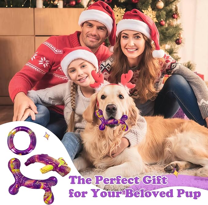 Furdog Indestructible Dog Toy 3Pack, Dog Chew Toys for Aggressive Chewers, Tough Dog Toys to Keep Them Busy for Medium Large Breed, Bacon Flavor (Purple)