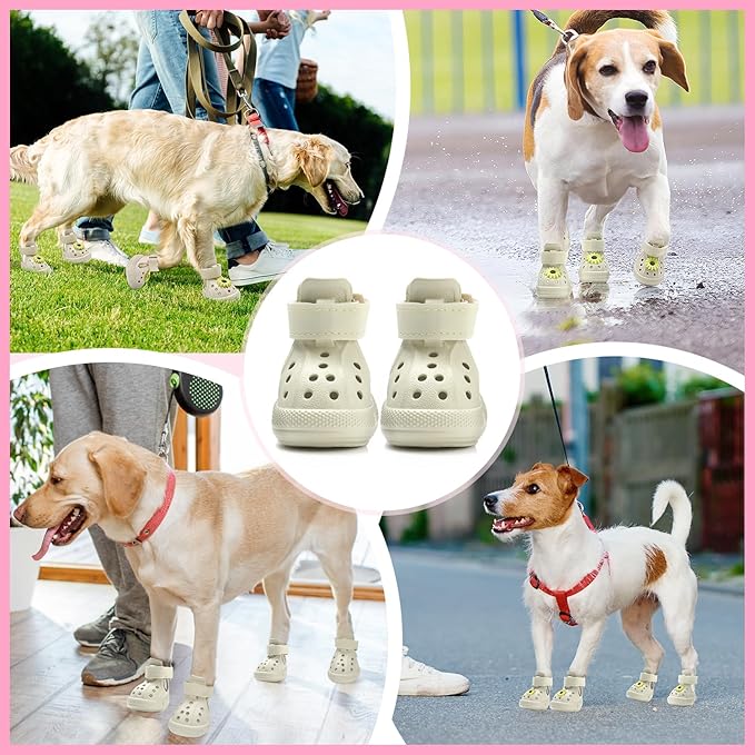 Nasjac Dog Shoes for Hot Pavement - Breathable Dog Sandals with Non Slip Soles & Reflective Straps, Easy ON & Off, Easy-Clean Summer Outdoor Pet Boots for Small Medium Large Dogs, BG, 8