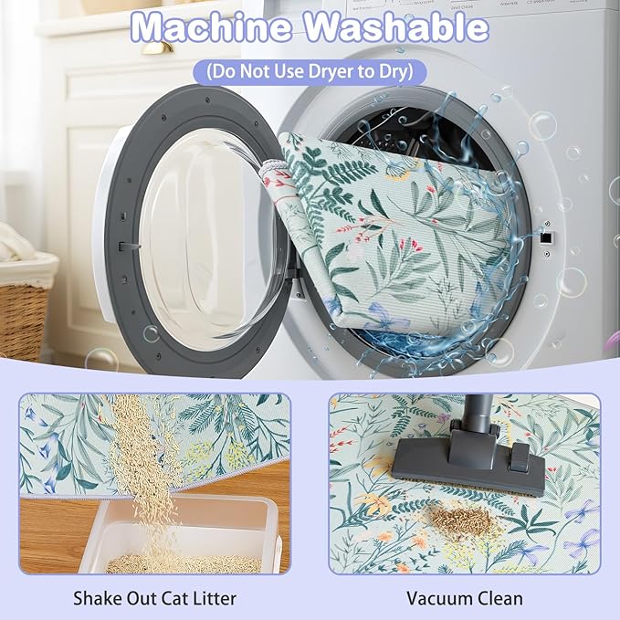 Washable Cat Litter Mat 48"x36" with Non-slip Bottom Waterproof Litter Box Mat Easy to Clean Litter Trapping Mat for Kitty