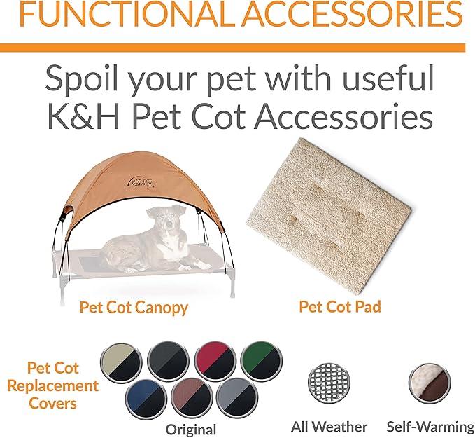 K&H Pet Products Original Pet Cot Replacement Cover (Cot Sold Separately) Taupe/Black Medium 32 X 25 Inches