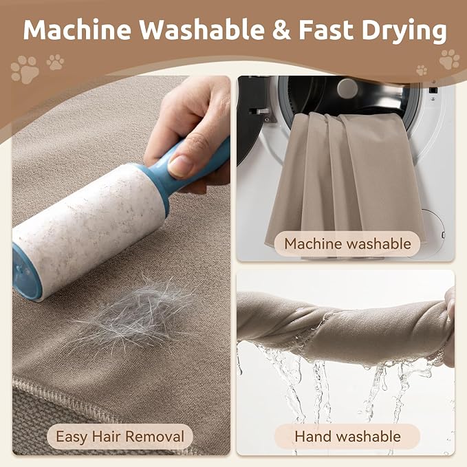 MontVoo Washable Dog Bed Cover, Absorbent Quick Dry Pet Bed Sheet, Easy Hair Removal Couch Covers for Dogs/Cats, 24x35 Inches, Waterproof PU Backing Dog Bed Mat for Car Seat, Crate, Cover Only, Beige