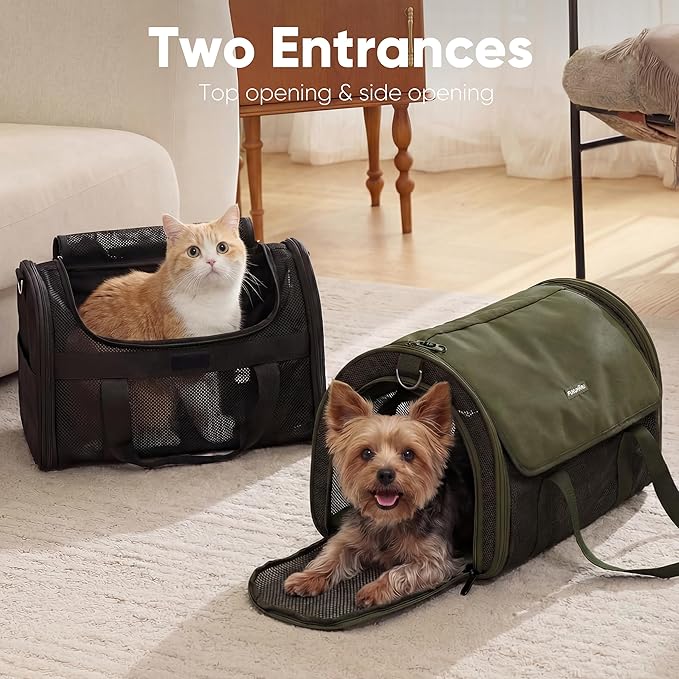 FUKUMARU Cat Carrier, Light & Airy Pet Carrier, 18x11x11 Airline Approved Dog Carrier for Small Dogs, Collapsible Soft Cat Travel Carrier with Anti-Scratch Mesh, Green