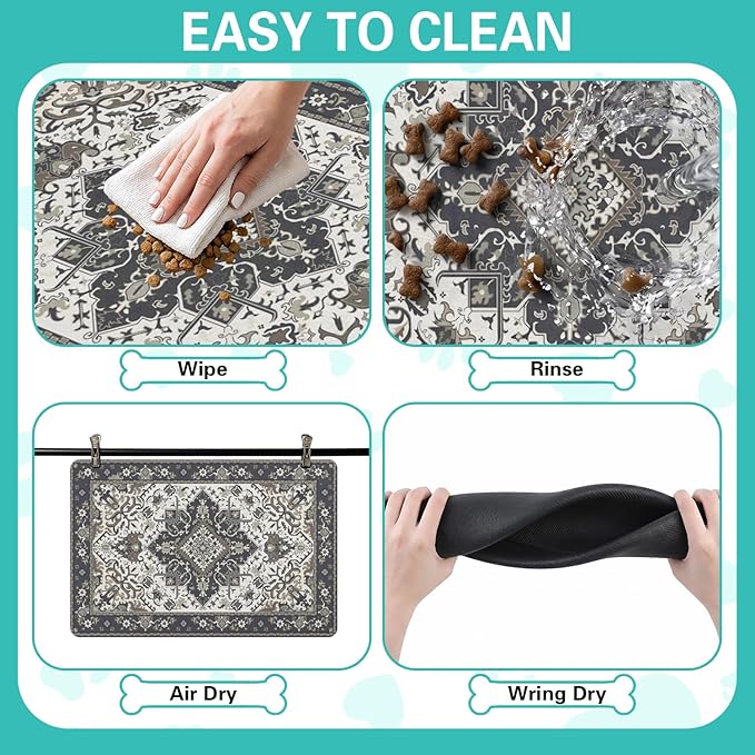 Pet Feeding Mat for Floors Waterproof Dog Mat for Food and Water Absorbent Quick Dry Non Slip mat for Cat Bowls