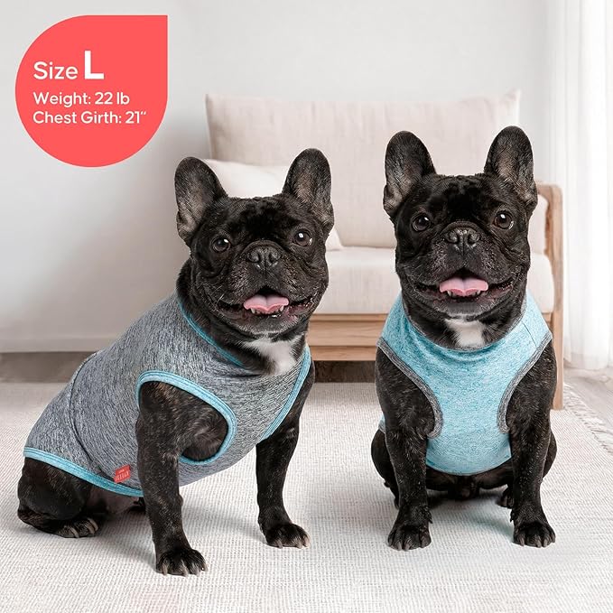 KYEESE 2Pack Dog Shirt, Lightweight Sun Protection Sleeveless Dog T Shirts for Small Medium Dogs Boy, Breathable Pet Reflective Tank Top Summer Dogs Clothes for Outdoor Walking, Grey+Sky Blue, XL