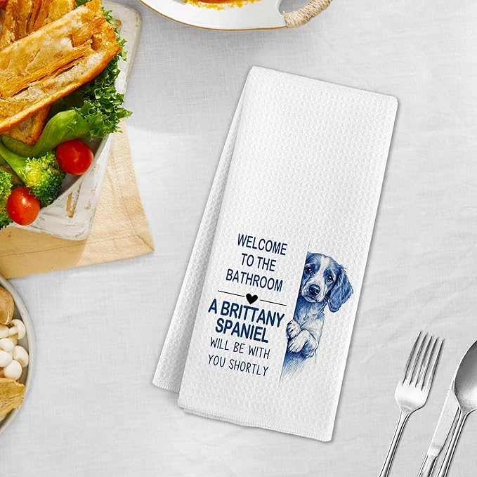 Funny Brittany Spaniel Dog Hand Towels for Bathroom, A Brittany Spaniel Will Be with You Shortly Hand Towels, Dogs Decorative Dish Tea Towel for Kitchen Bathroom Decor, Dog Lvoer Gifts, 16x24