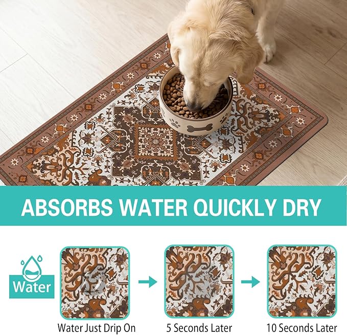 Pet Feeding Mat for Floors Waterproof Dog Mat for Food and Water Absorbent Quick Dry Non Slip mat for Cat Bowls