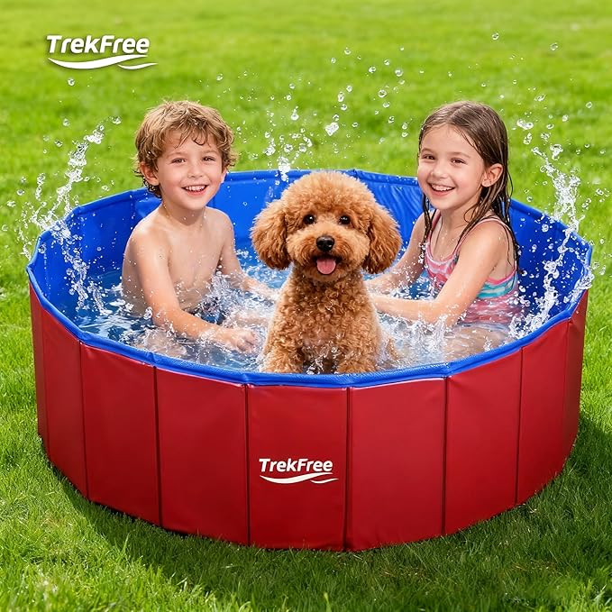 Foldable Pet Pool, Puppy Small Medium Large Dogs Pool,Non-Slip Pet Bath Tub for Outdoor Backyard,Collapsible Dogs Swimming Pool for Dogs Cats and Kids 47" red