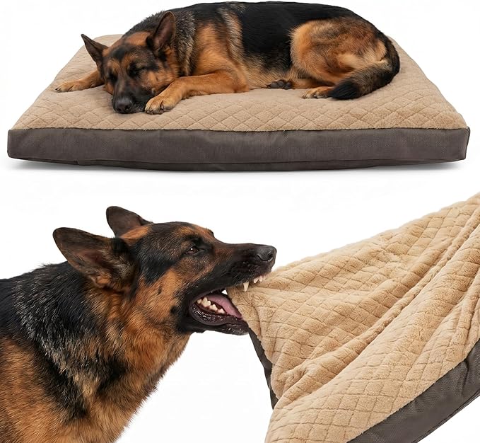 GASUR Indestructible Chew Proof Dog Beds for Large Sized Dogs, Durable Large Dog Ded for Aggressive Chewers,Waterproof Washable Dog Deds w/Removable Cover, Pet Crate Couch Bed (Brown, L, 35"x22")