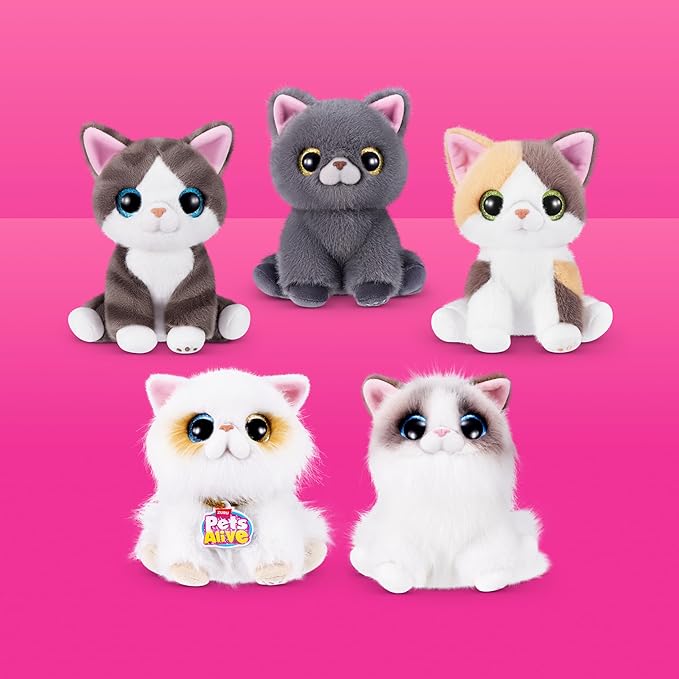 Pets Alive Smitten Kittens Series 2 (British Shorthair) by ZURU – Interactive Plush Cat Toy with 10 Sounds, Surprise Unboxing, Soft Collectible Pet for Ages 3+