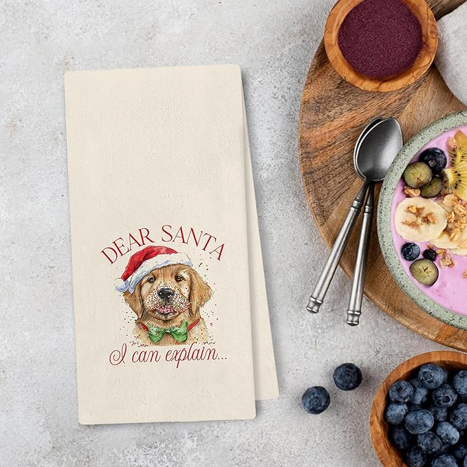 Golden Retriever Kitchen Towels Gifts - Funny Golden Retriever Christmas Decor, Christmas Dog Gifts, Dear Santa Navidad Hand Towels Dish Towels for Kitchen Bathroom, 16x24 Inch