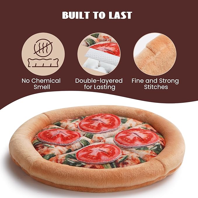 Nocciola Hide Treat Seek Pizza Dog Toy- Interactive Enrichment Burrow Snuffle Plush Stuffed Puppy Toys, Fun Crinkle Squeaky Durable Entertained Pet Supplies for Small Medium Large Breed