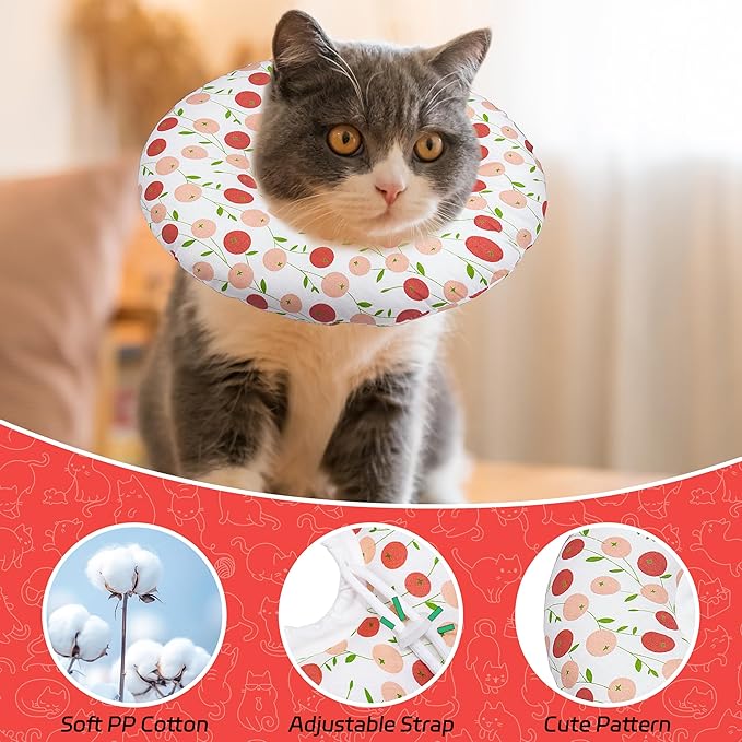 Seyezo Cat Cone Collar Soft, Adjustable Cat Recovery Collar for Small Medium Large Cats, Cute Donut E Collar After Surgery, Anti-Lick Recovery Elizabethan Collar for Kittens (Pink Cherry, Small)