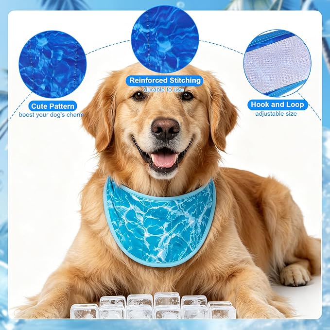 EXPAWLORER Dog Cooling Bandana - 2 Pack Instant Cool Chill Out Dog Scarf, Adjustable Summer Outdoor Ice Neck Cooler Vest, SAP Ice Crystal Powder Physical Cooling Pet Handkerchiefs, Wave X-Large