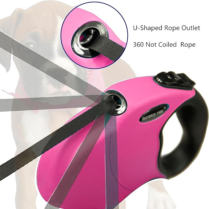 Small 13 FT Retractable Dog Leash – Hands-Free Adjustable Leash for Dogs Up to 22lbs, Tangle-Free Nylon with Ergonomic Grip for Walking, Training & Outdoor Safety Pink S
